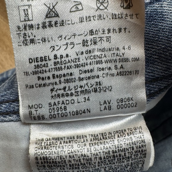 Diesel Jeans Men 32x31 Blue Safado Slim Straight Leg Thrashed Denim Pants 0806K - Picture 10 of 15